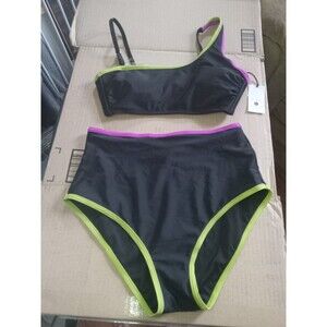 Medium Women's Contrast Binding Bikini Top & High Waist Bikini Bottom - Shade &